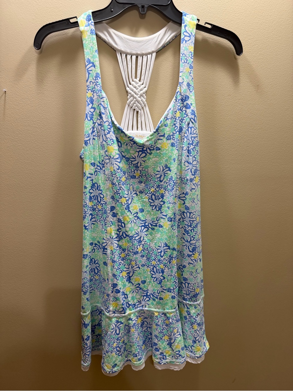 Lilly Pulitzer Blue, Green & White Floral Macramé-Back Tank